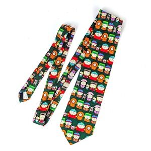 South Park Comedy Central Vintage Novelty Necktie Green All Over Print Cast Tie